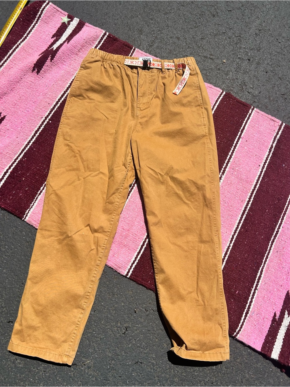 Stoic Nwots Women's Tan Elastic-Waist Chino Pants with Removable Web Belt
